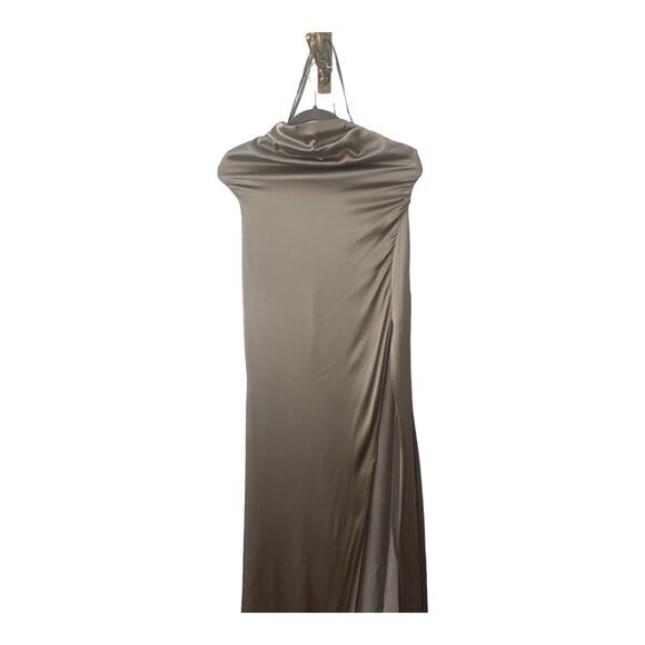 Michael Costello REVOLVE Ailana Gown Satin Adjustable Strap Side Slit Gray Small - Picture 11 of 14